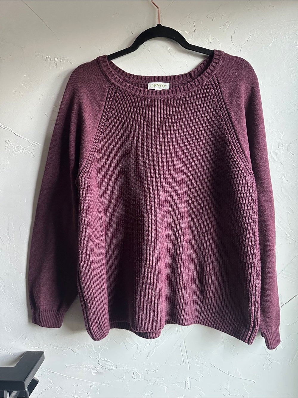 Burgundy Cotton Sweater Elbow Patches Academia Preppy Orvis XL Knit